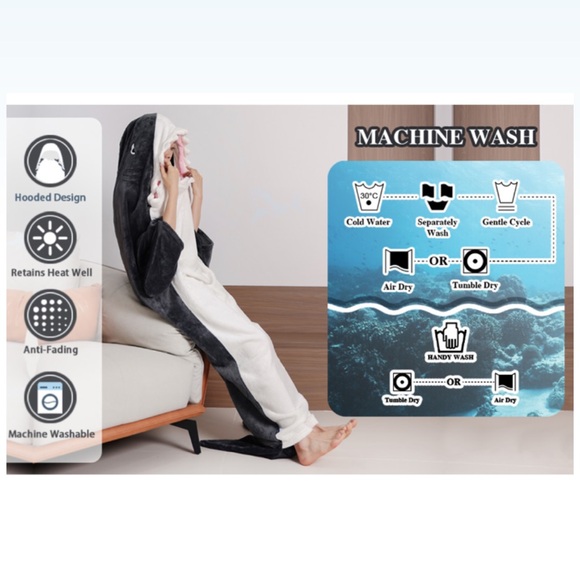 Shark Blanket Hoodie Costume for Adults (XL (for 69-76 Inch Height) NIP - Picture 4 of 7